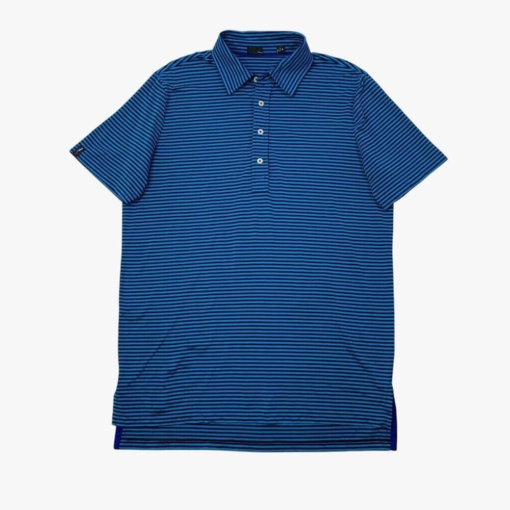 RLX Ralph Lauren Shirt Mens M Medium Turquoise Indigo Striped Performance Golf